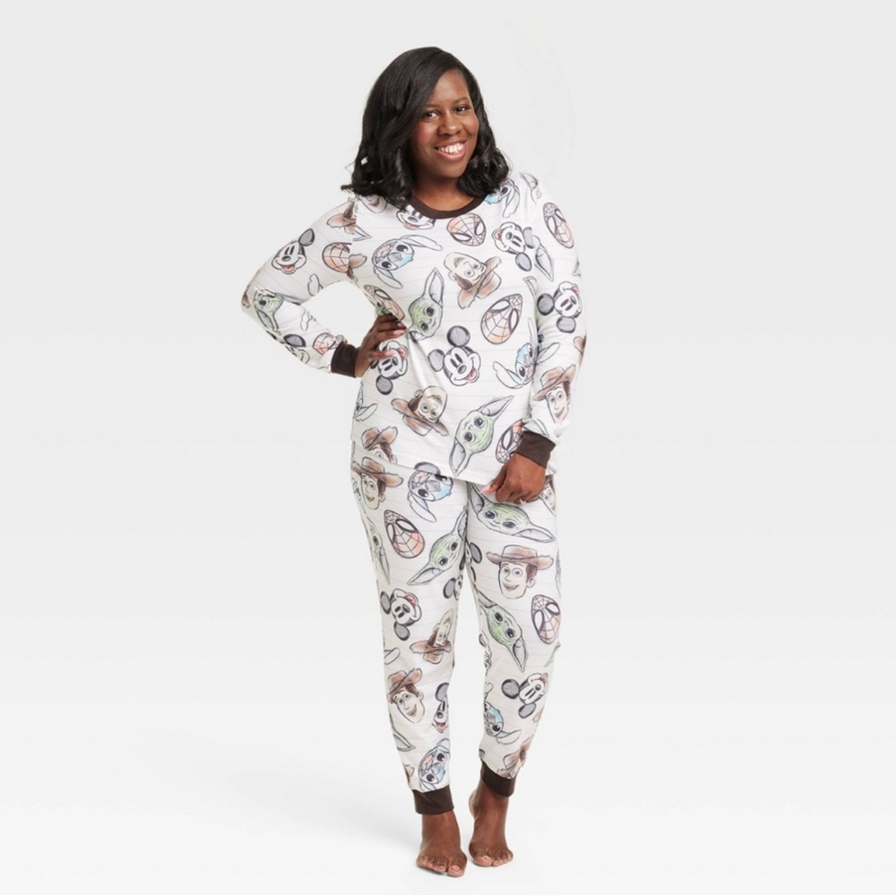New - Women's Disney 100 Character Mash Up 2pc Matching Family Pajama Set